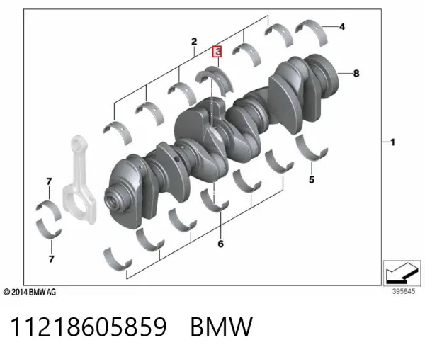 Вкладиші колінвала, корінні, комплект, 1-й ремонт (+0,25) 11218605859 BMW