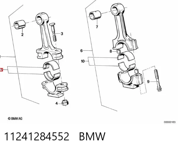 Вкладиші колінвала, шатунні, комплект, 1-й ремонт (+0,25) 11241284552 BMW