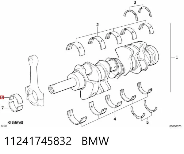 Вкладиші колінвала, шатунні, комплект, 1-й ремонт (+0,25) 11241745832 BMW