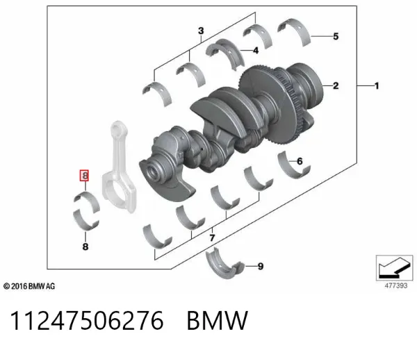 Вкладиші колінвала, шатунні, комплект, 1-й ремонт (+0,25) 11247506276 BMW