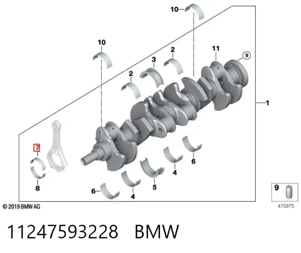 Вкладиші колінвала, шатунні, комплект, 1-й ремонт (+0,25) 11247593228 BMW