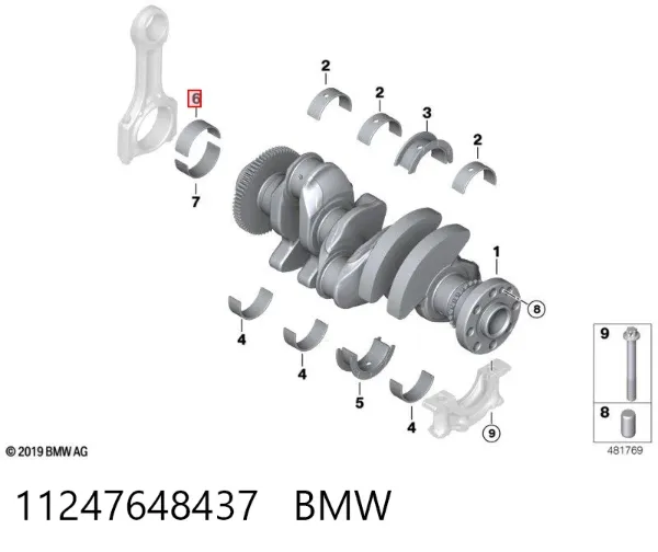 Вкладиші колінвала, шатунні, комплект, 1-й ремонт (+0,25) 11247648437 BMW