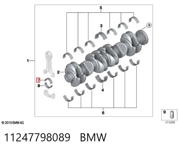 Вкладиші колінвала, корінні, комплект, 1-й ремонт (+0,25) 11247798089 BMW