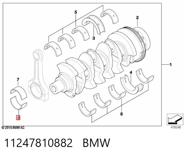 Вкладиші колінвала, шатунні, комплект, 2-й ремонт (+0,50) 11247810882 BMW
