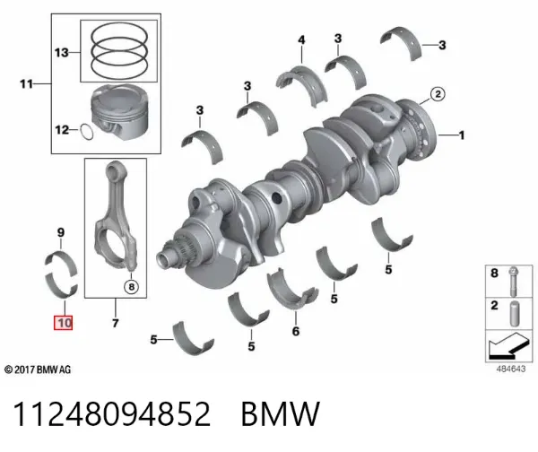 Вкладиші колінвала, шатунні, комплект, 1-й ремонт (+0,25) 11248094852 BMW