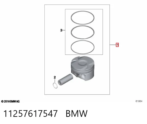 Поршень в комплекті на 1 циліндр, 1-й ремонт (+0,25) 11257617547 BMW