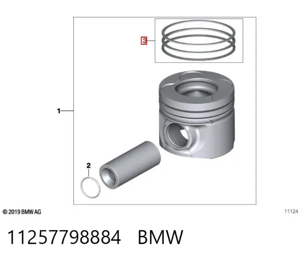 Кільця поршневі комплект на мотор, 1-й ремонт (+0,25) 11257798884 BMW