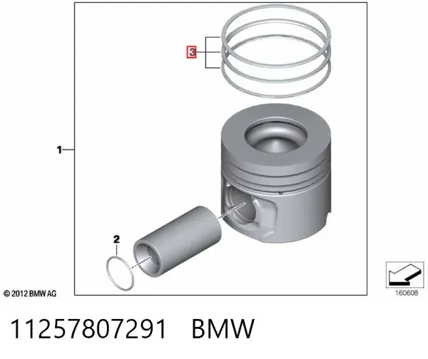Кільця поршневі на 1 циліндр, 1-й ремонт (+0,25) 11257807291 BMW
