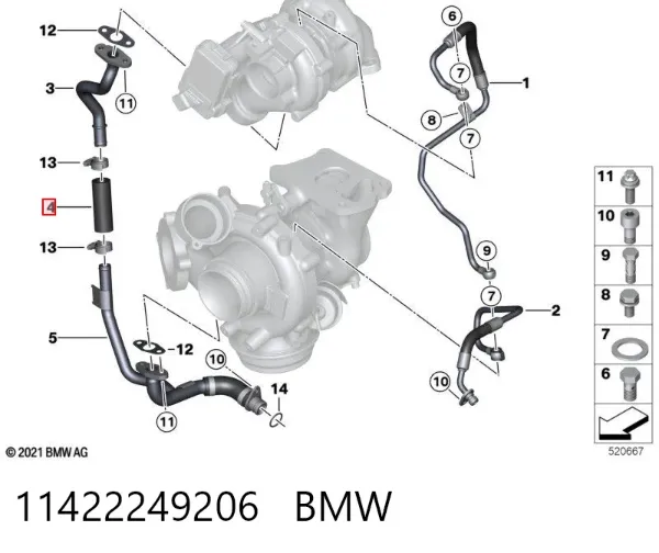 Трубка/шланг відводу масла від турбіни 11422249206 BMW