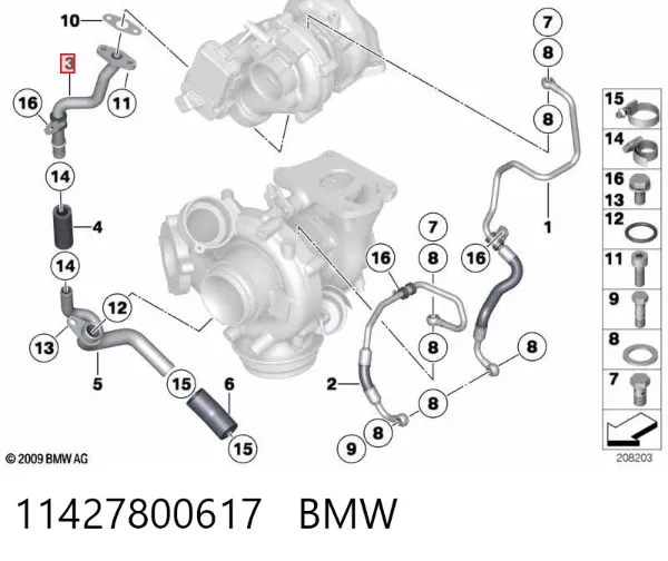 Трубка/шланг подачі масла до турбіни 11427800617 BMW