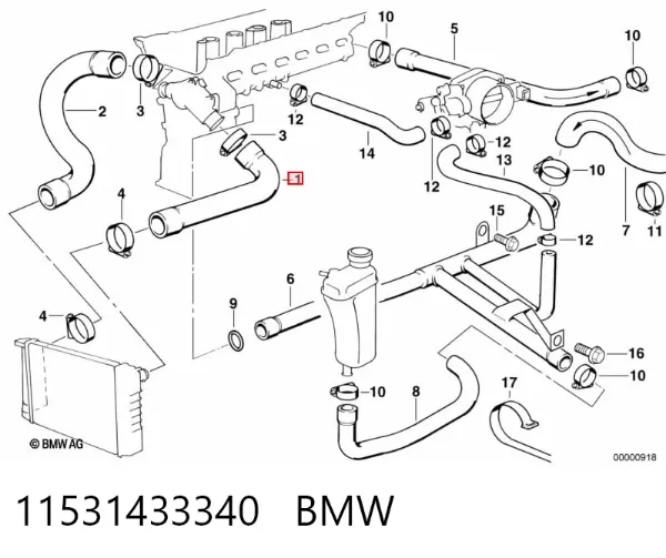 Шланг/патрубок радіатора охолодження, верхній 11531433340 BMW