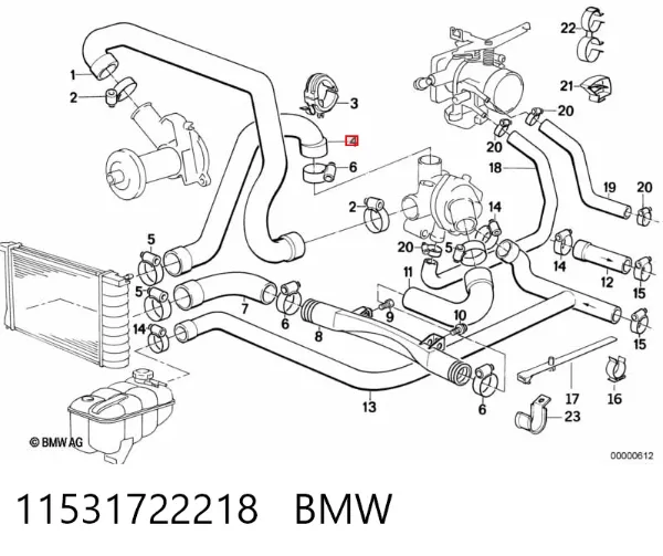 Шланг/патрубок радіатора охолодження, верхній 11531722218 BMW