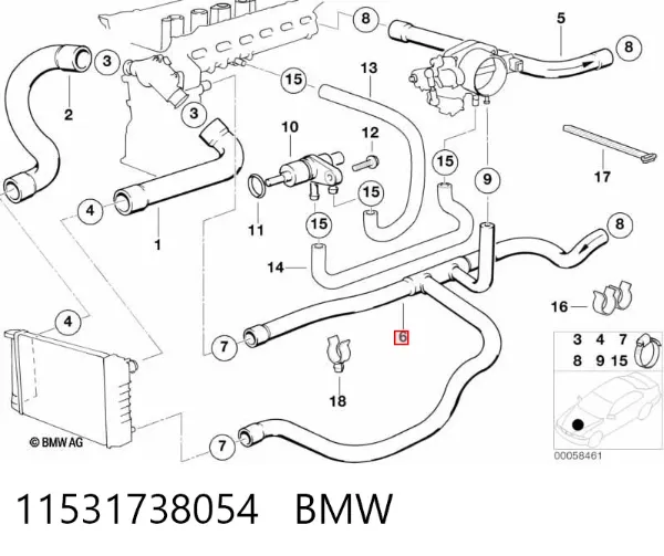 Шланг/патрубок радіатора охолодження, нижній 11531738054 BMW