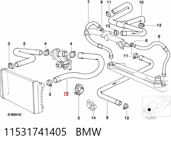 Шланг/патрубок радіатора охолодження, верхній 11531741405 BMW