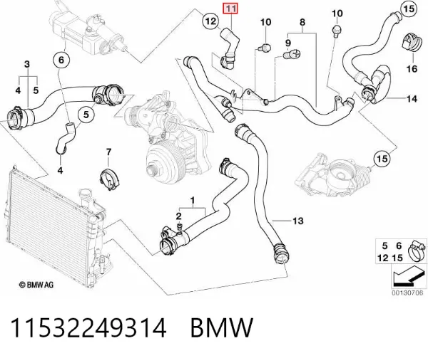 Шланг/патрубок радіатора охолодження, верхній 11532249314 BMW