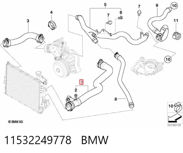 Шланг/патрубок радіатора охолодження, верхній 11532249778 BMW