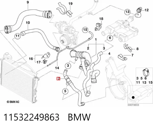 Шланг/патрубок радіатора охолодження, верхній 11532249863 BMW