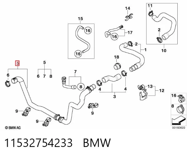 Шланг/патрубок радіатора охолодження, нижній 11532754233 BMW