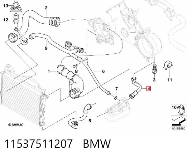 Шланг/патрубок радіатора охолодження, нижній 11537511207 BMW