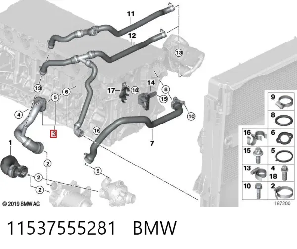 Патрубок термостата 11537555281 BMW