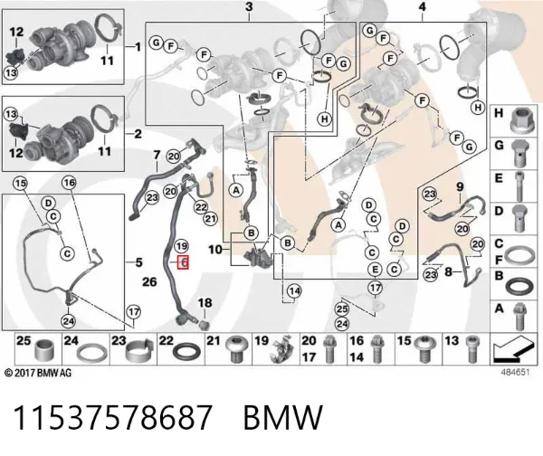 Шланг/патрубок рідинного охолодження турбіни, подача 11537578687 BMW