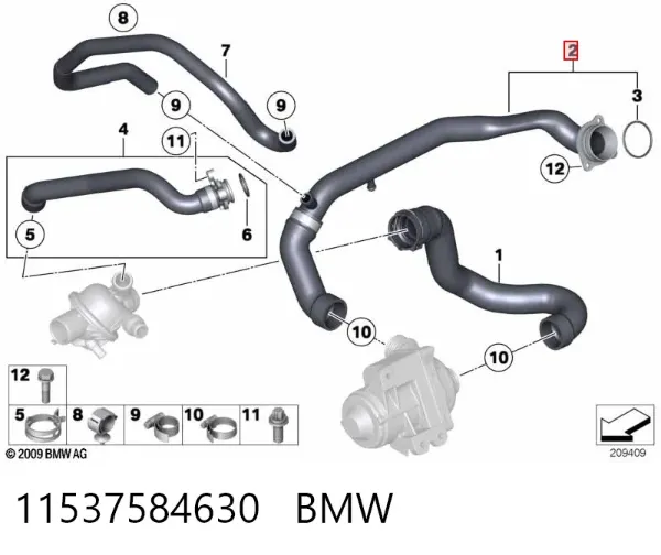 Шланг/патрубок водяного насосу, приймальний 11537584630 BMW