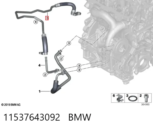 Шланг/патрубок рідинного охолодження турбіни, обратка 11537643092 BMW