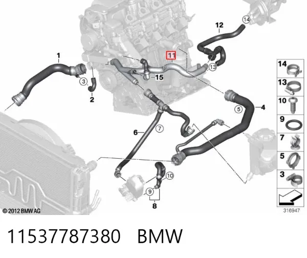 Шланг радіатора опалювача/пічки, обратка 11537787380 BMW