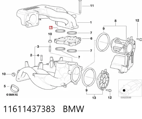 Прокладка впускного колектора, верхня 11611437383 BMW