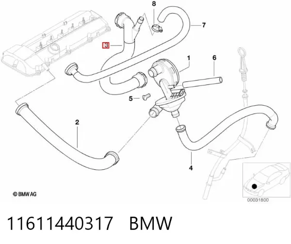 Патрубок вентиляції картера 11611440317 BMW