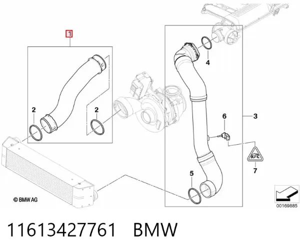 Шланг/патрубок интеркуллера 11613427761 BMW
