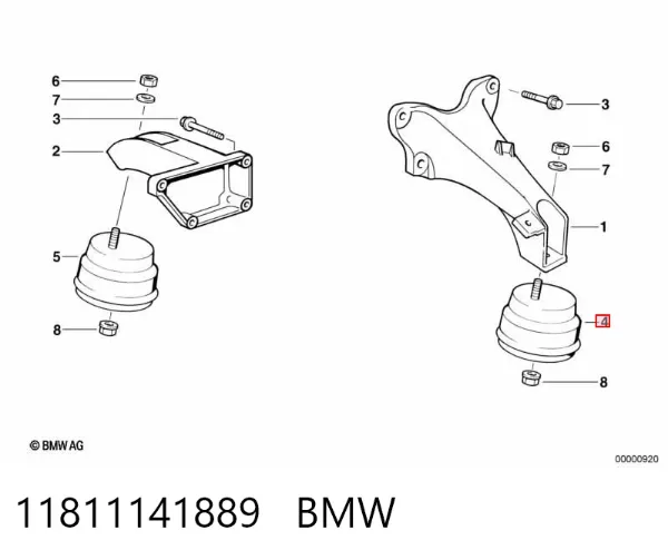 Подушка (опора) двигуна, права 11811141889 BMW