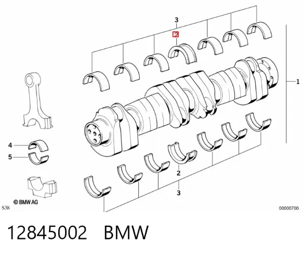 Вкладиші колінвала, корінні, комплект, стандарт (STD) 12845002 BMW