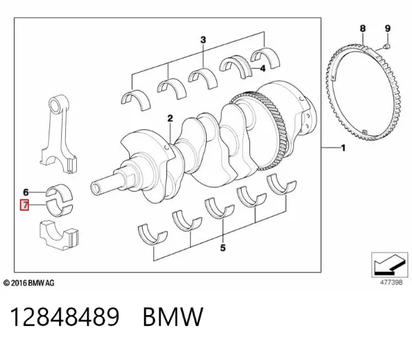Вкладиші колінвала, шатунні, комплект, 2-й ремонт (+0,50) 12848489 BMW