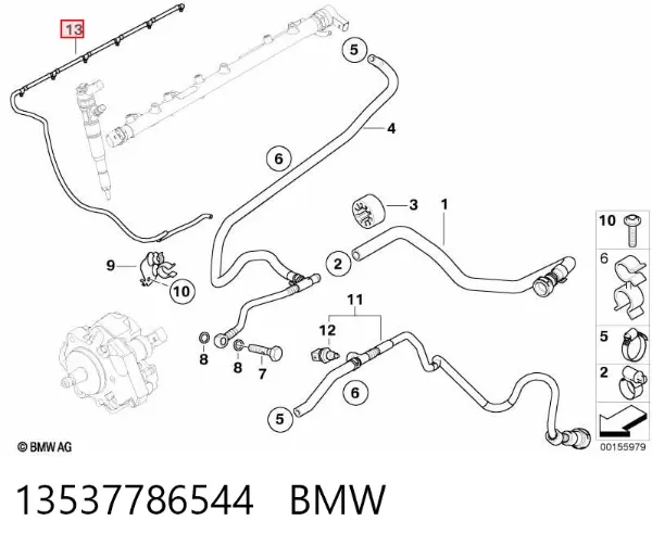 Трубка паливна, зворотня від форсунок 13537786544 BMW