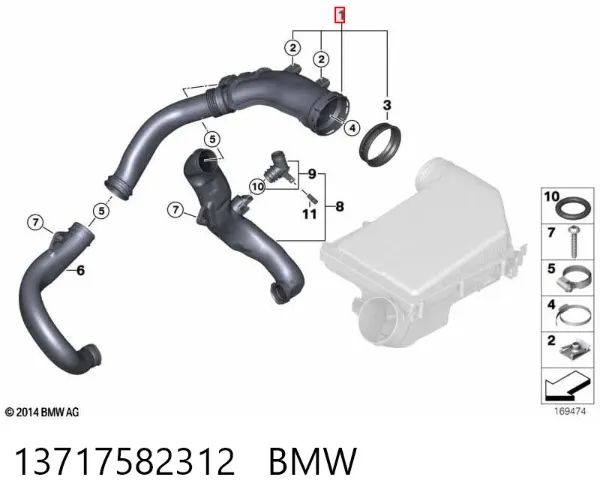 Патрубок повітряний, вихід повітряного фільтра 13717582312 BMW