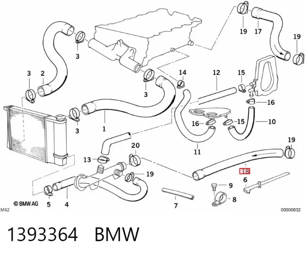 Шланг/патрубок радіатора охолодження, нижній 1393364 BMW