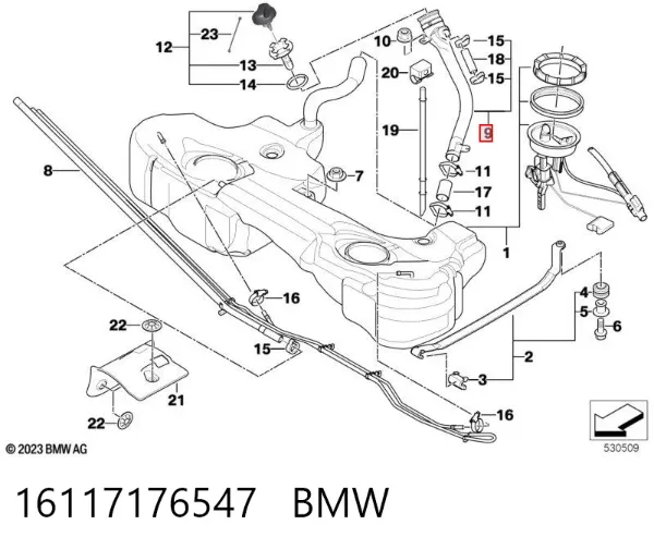 Шланг заливної горловини, паливного бака 16117176547 BMW