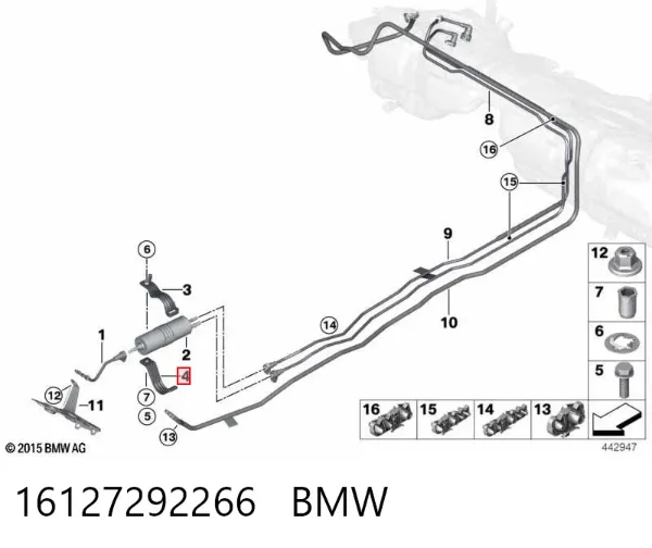 Кронштейн/хомут глушника, задній 16127292266 BMW