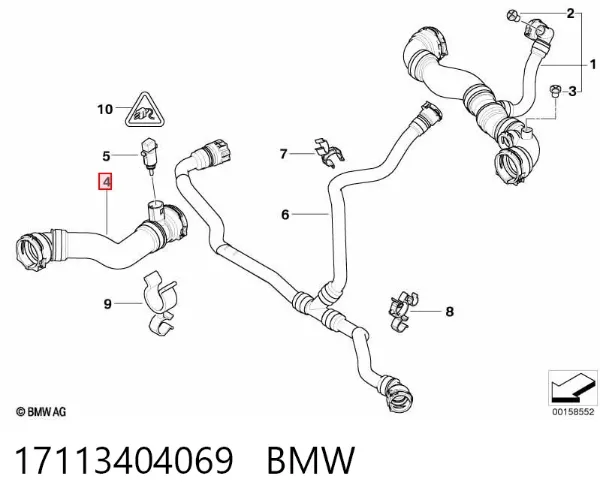 Шланг/патрубок радіатора охолодження, нижній 17113404069 BMW