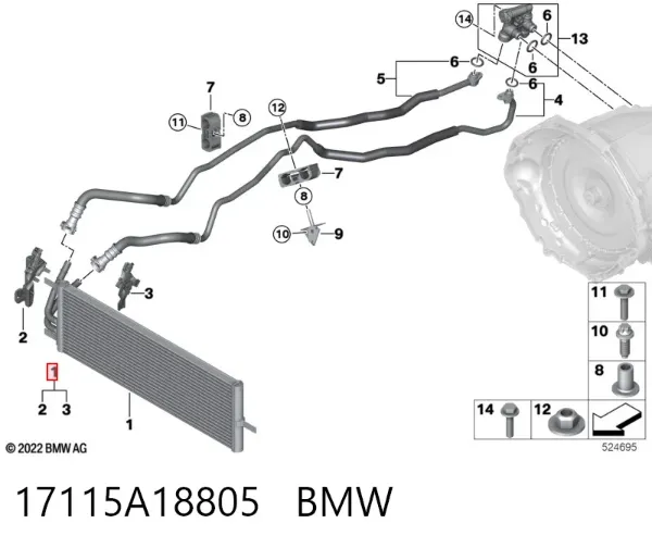 Радіатор охолодження, АКПП 17115A18805 BMW