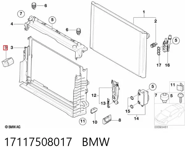 Кронштейн радіатора верхній, правий 17117508017 BMW