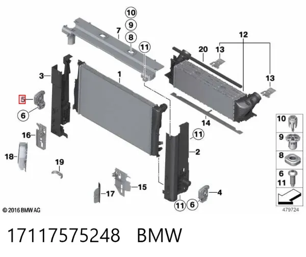 Подушка радіатора охолодження, нижня 17117575248 BMW