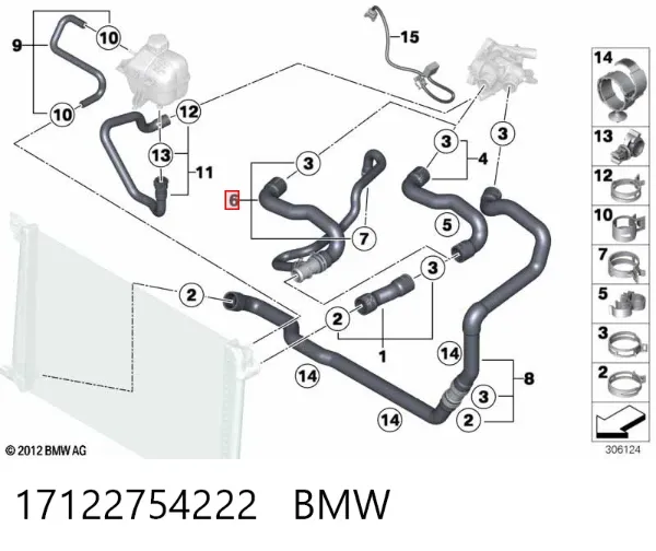 Шланг/патрубок радіатора охолодження, верхній 17122754222 BMW
