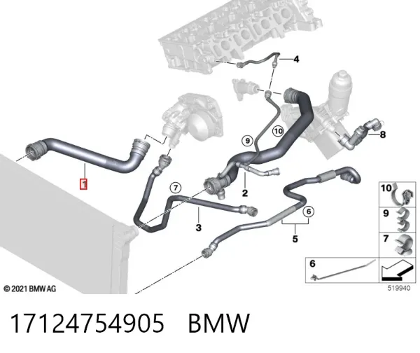 Шланг/патрубок радіатора охолодження, нижній 17124754905 BMW