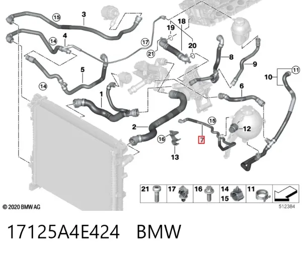 Шланг розширювального бачка, верхній 17125A4E424 BMW