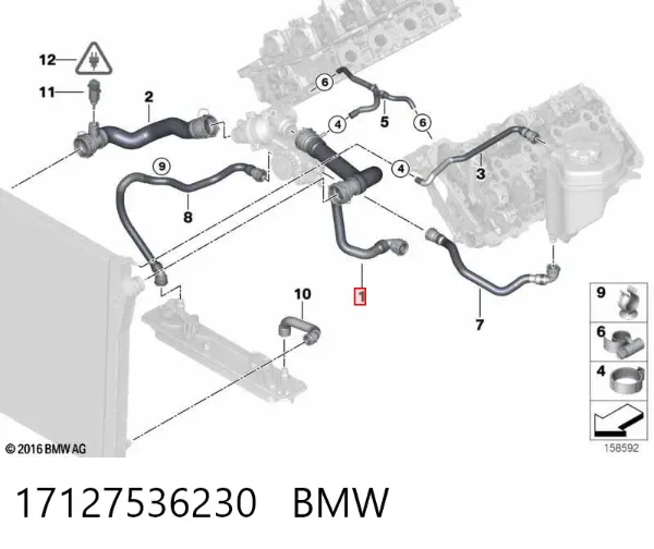 Шланг/патрубок радіатора охолодження, верхній 17127536230 BMW