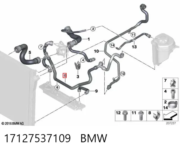 Шланг/патрубок радіатора охолодження, верхній 17127537109 BMW