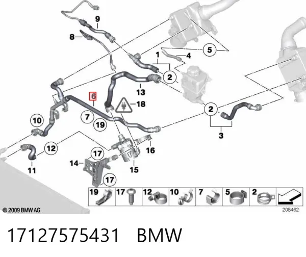 Шланг/патрубок радіатора охолодження, нижній 17127575431 BMW