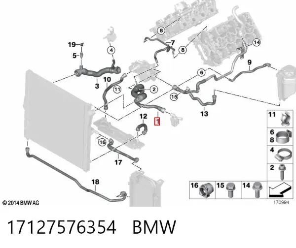 Шланг/патрубок радіатора охолодження, верхній 17127576354 BMW